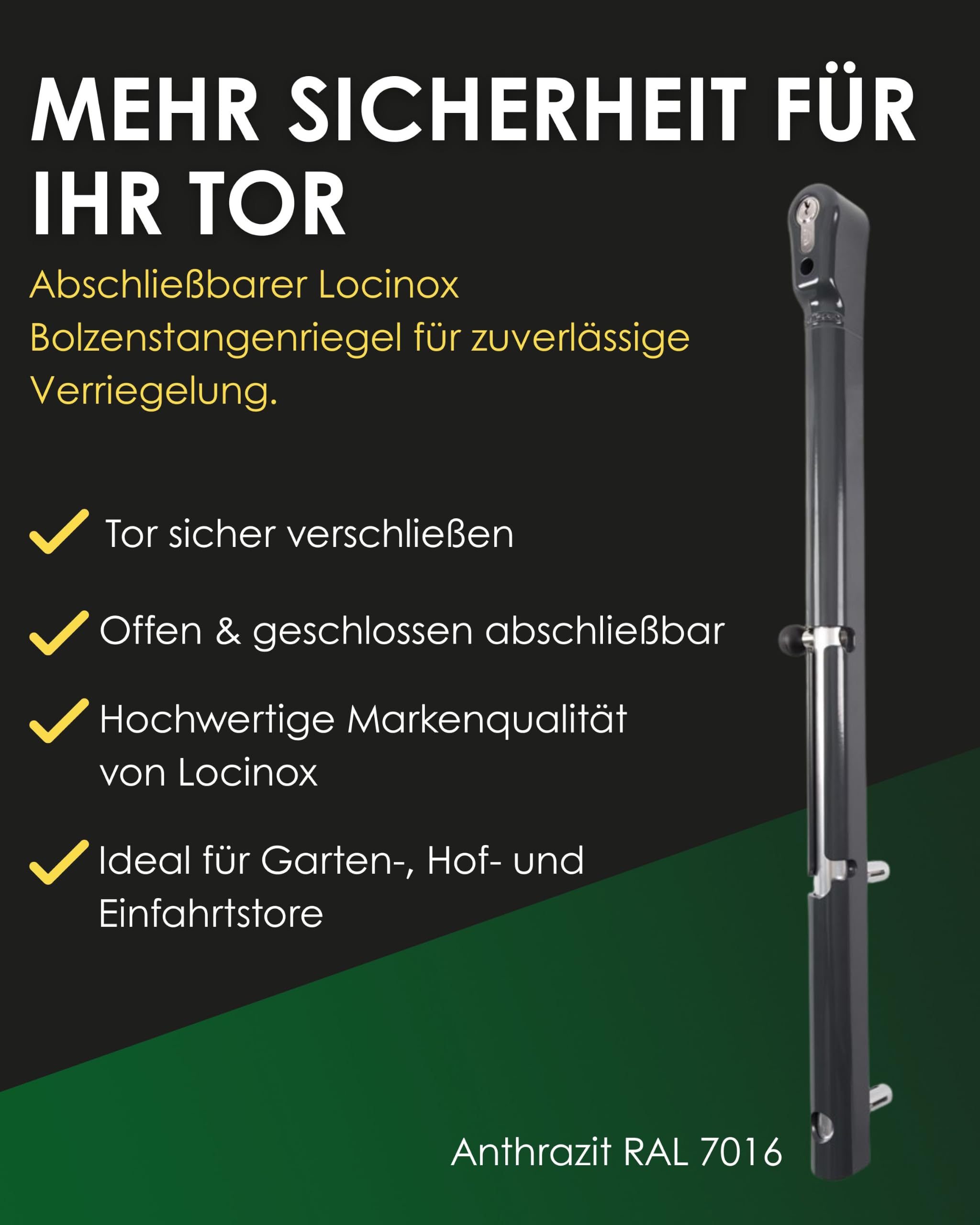 LOCINOX KEYDROP Bolzenstangenriegel abschließbar RAL7016 Anthrazit