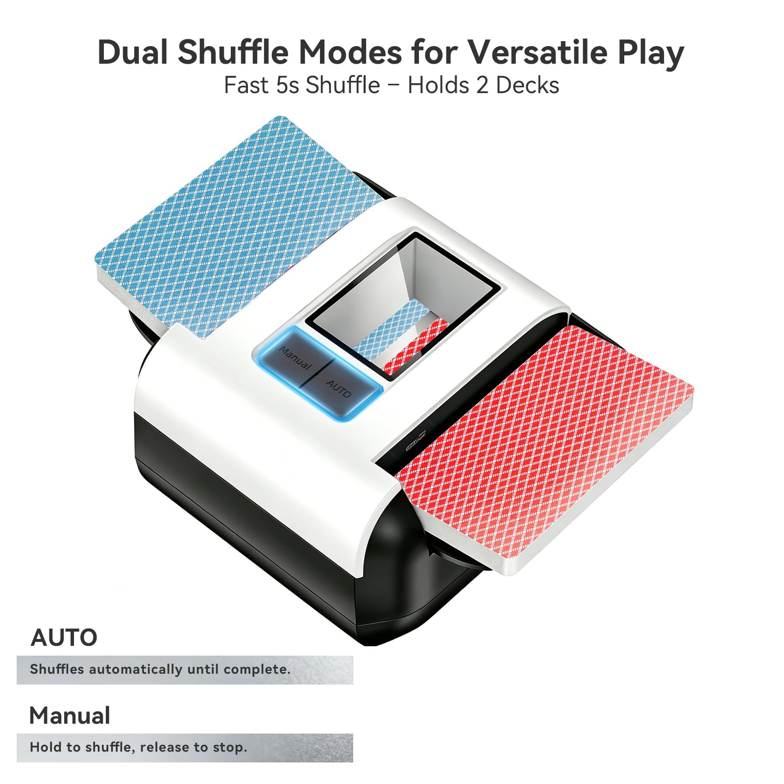 JOSTART Quiet Smooth Automatic Card Shuffler : Rechargeable Dual-Mode 2-Deck USB-C pour Poker Blackjack Texas Hold'em Soirée de Jeux en Famille