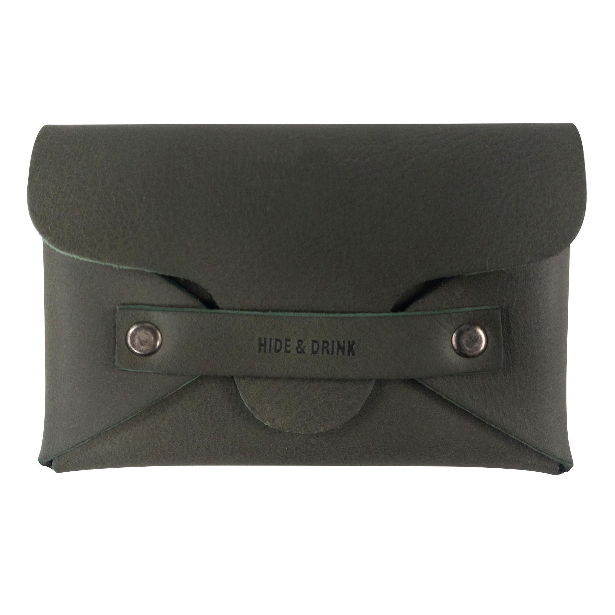 Hide & Drink, Snapless Business Card Holder for Men and Women, Vintage Wallet, Sturdy Pouch, Money Organizer, Full Grain Leather, Handmade, Dark Jade