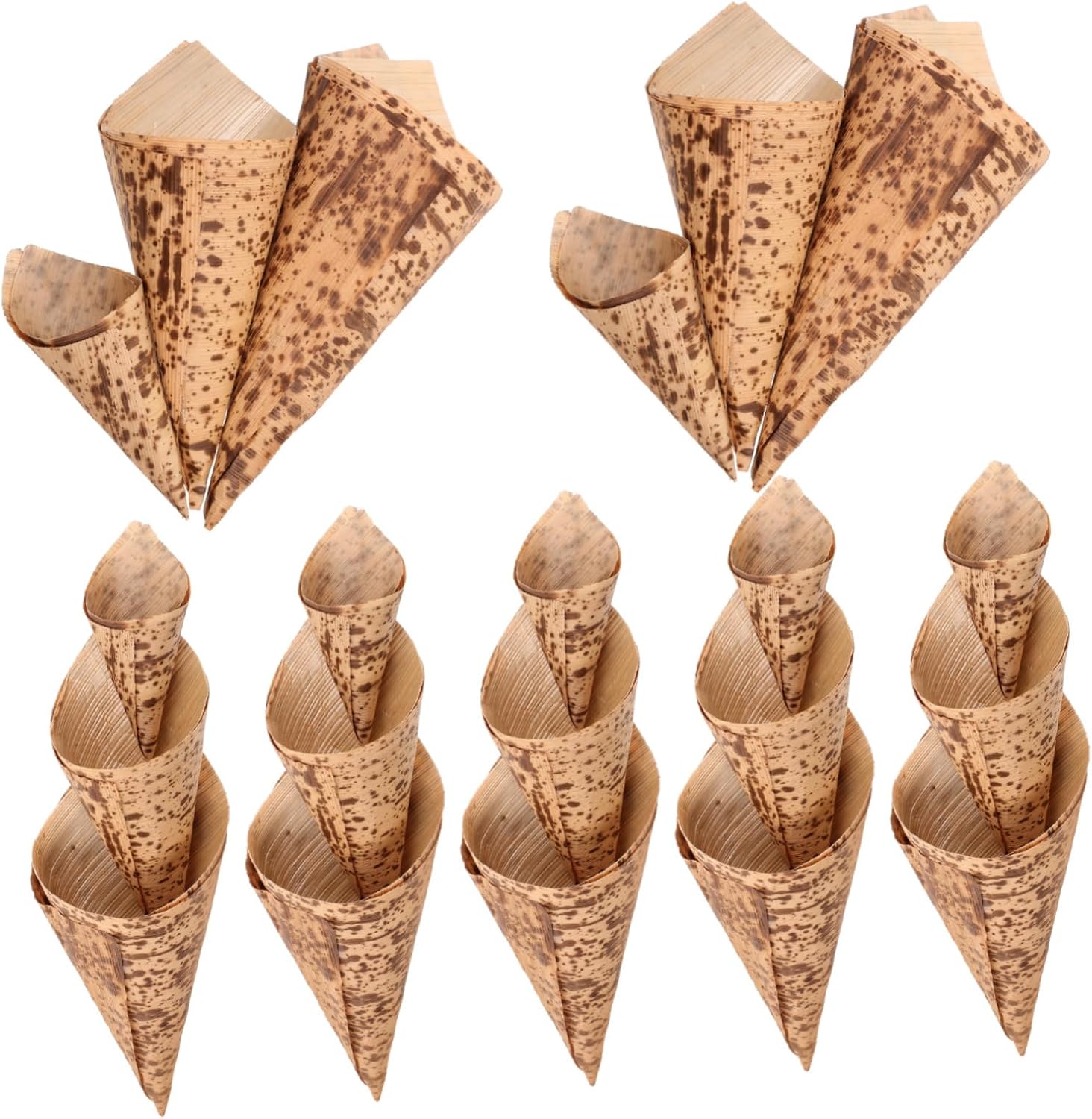 SHOWERORO 30pcs Bamboo Tasting Cones for Desserts Appetizers Salads Disposable Cone Plates Ice Cream Holders Eco-friendly Snack Serving Trays