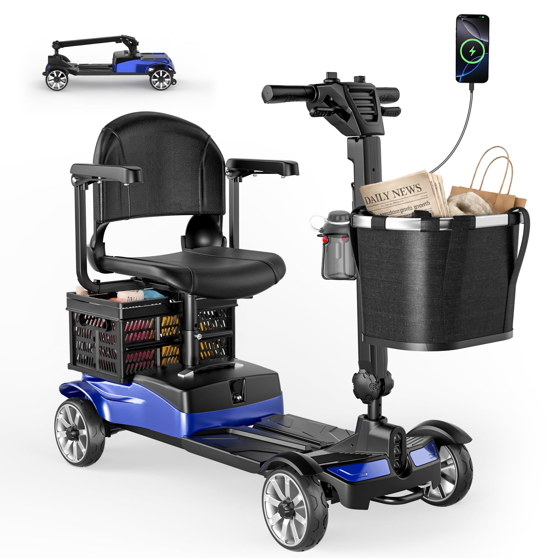 4 Wheels Motorized Scooter for Seniors&amp; Rotating Seat &amp; 15 Miles Range