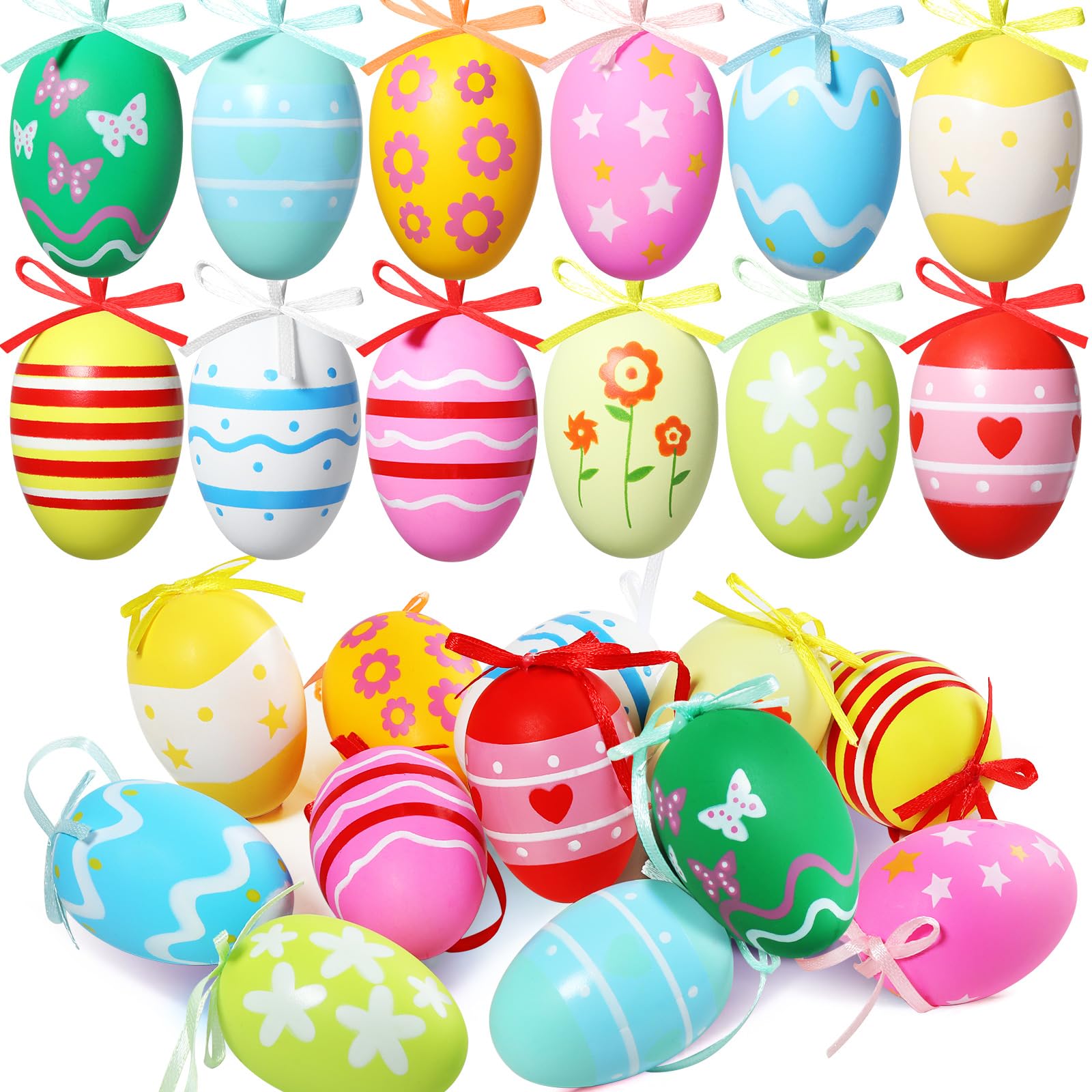 Uova Di Pasqua Decorative | 24 Pezzi | Per Albero O Decorazioni | Colorate | Con Nastro - Foto 6