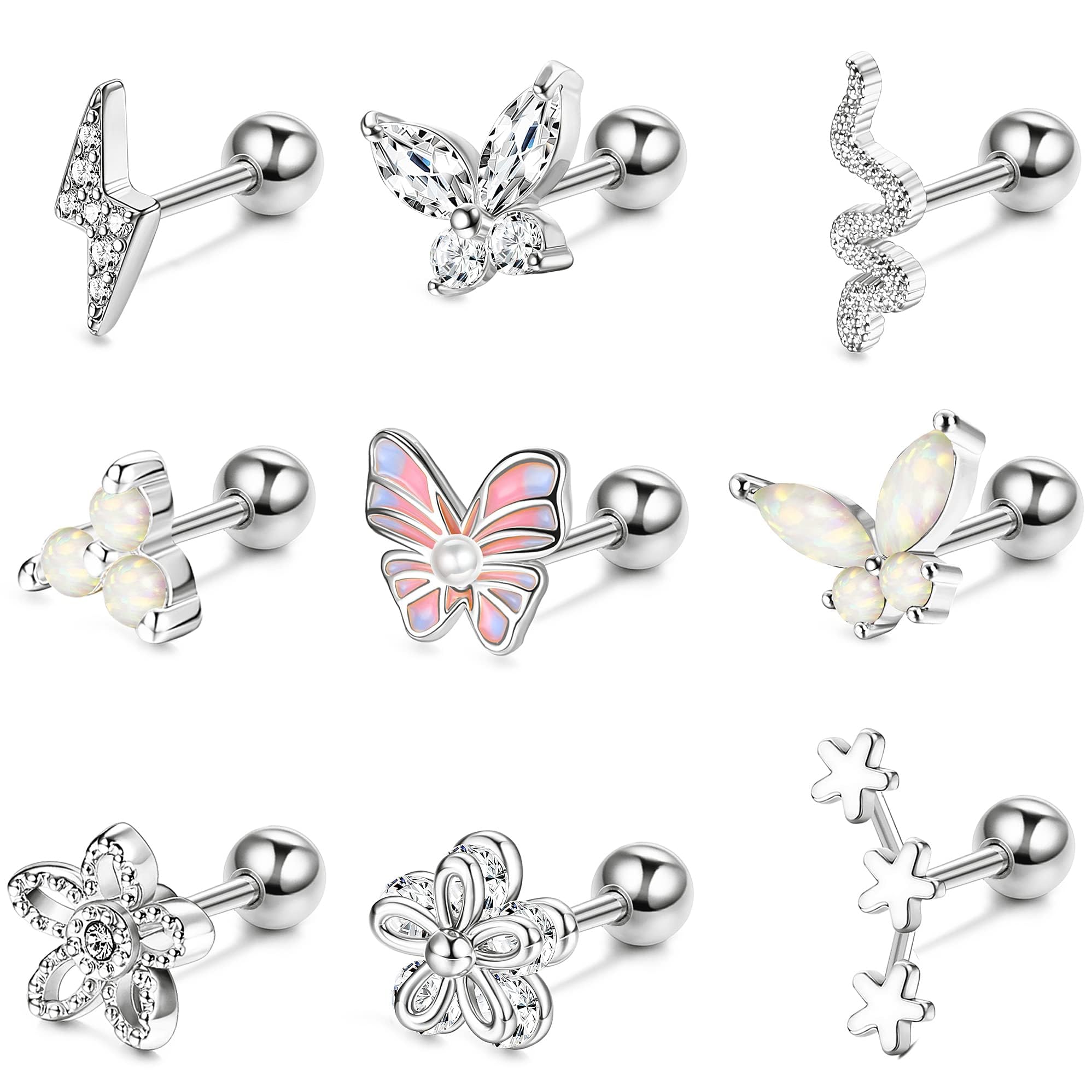 Dochais 9Pcs Orecchini Piccoli Anallergici Donna Set di 14K Orecchini a Perno Orecchini In Acciaio Chirurgico 316L Orecchini Tondi Con Zirconi Placcati In Oro Argento Orecchini da Ragazza Uomo