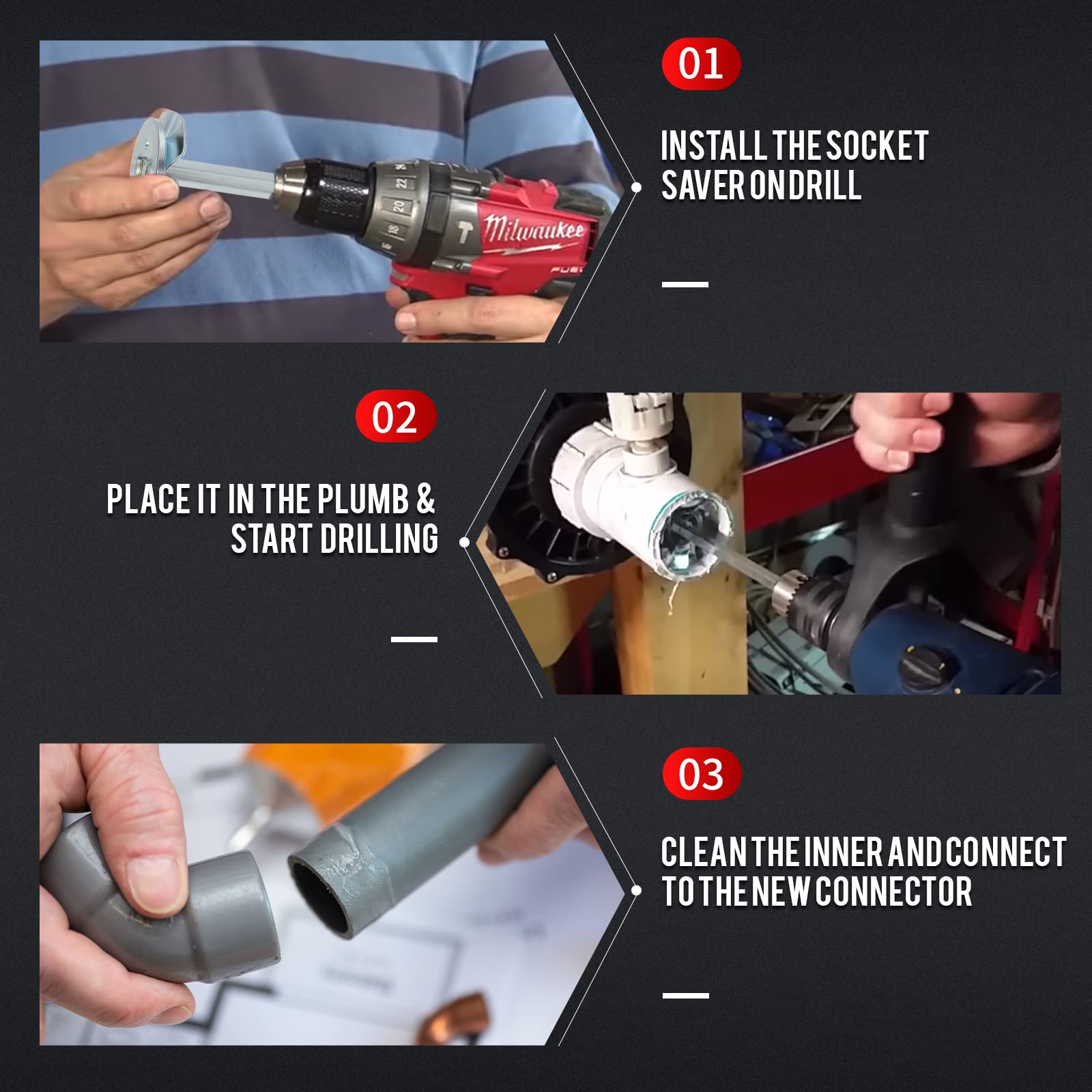 PVC Pipe Reamer, Plumbing Fitting Saver Bit Socket Saver