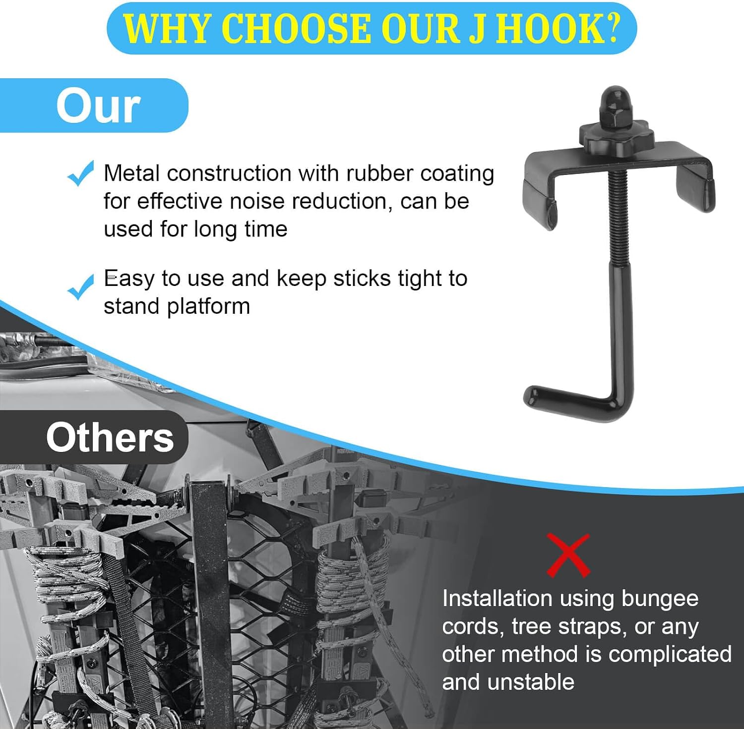 2 Pack J Hook for Attach Climbing Stick | Versatile Climbing Stick Attachment Hook, For Tree Steps Transport and Carrying System