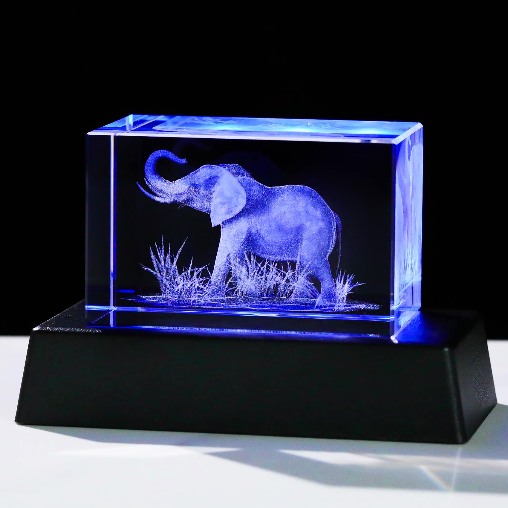 YWHL 3D Crystal Elephant Figurine With Colorful Light Base, Laser Engraved Gifts for Women Men on Christmas Birthday, Animal Collection for Home Table Decor, Clear