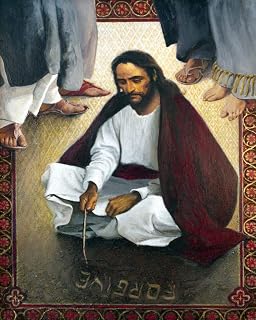 Trinity Stores Religious Art Giclee Print - 8x10 Jesus Writing in The Sand by Louis Glanzman