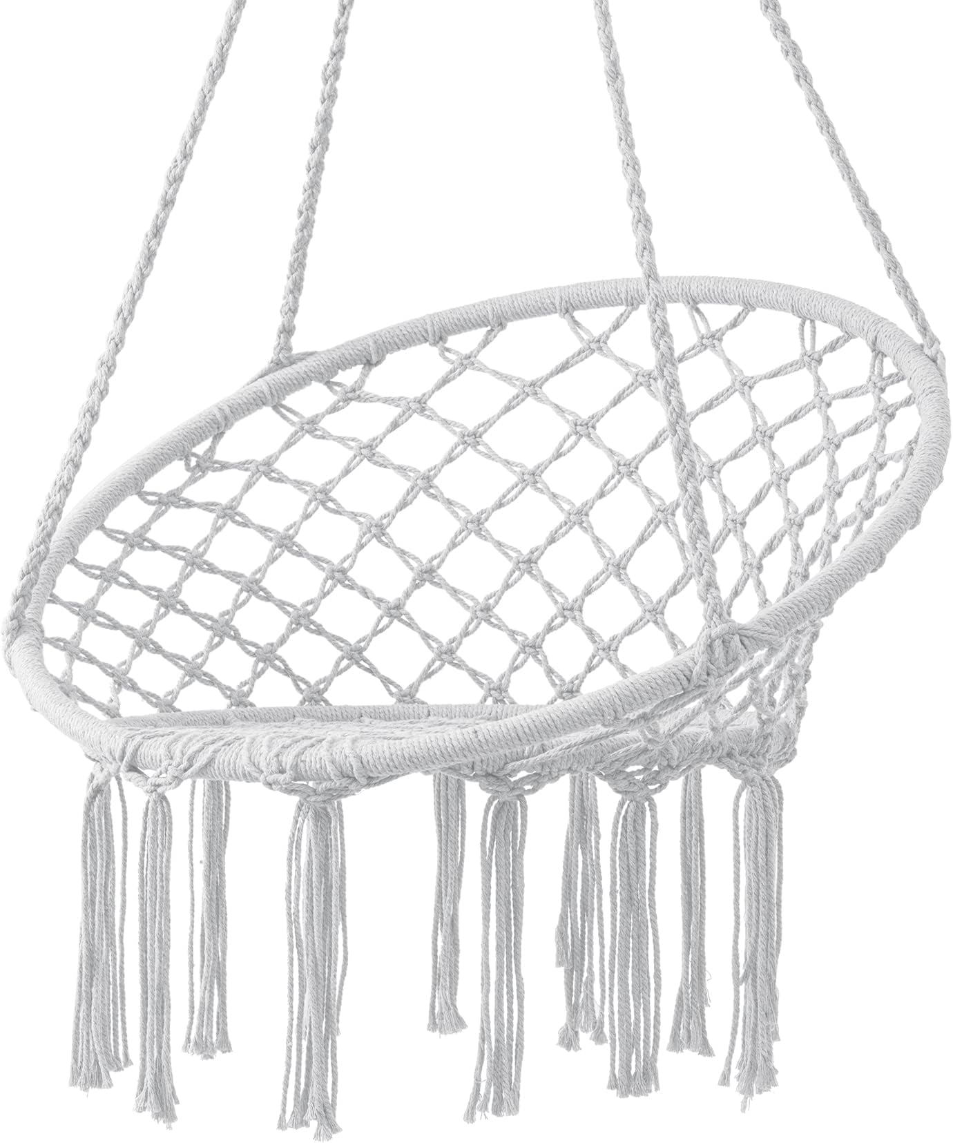 Hanging Hammock Chair Cotton Rope Swing & Metal Frame Large Macrame, Cream White
