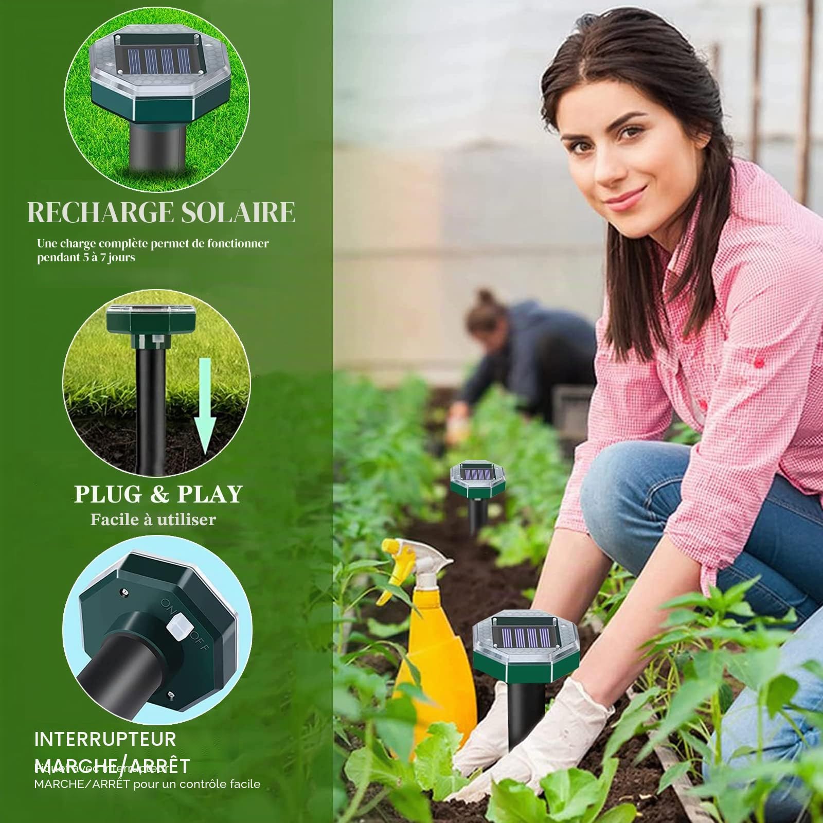 Anti Taupe Solaire Vibration et Ultrasons 8 Pièces,Repulsif Taupe Ultrason Solaire,Répulsif Serpent Ultrason avec IP65 Imperméable,Repousse Les Taupes et Autres Rongeurs pour Le Jardin et Extérieur