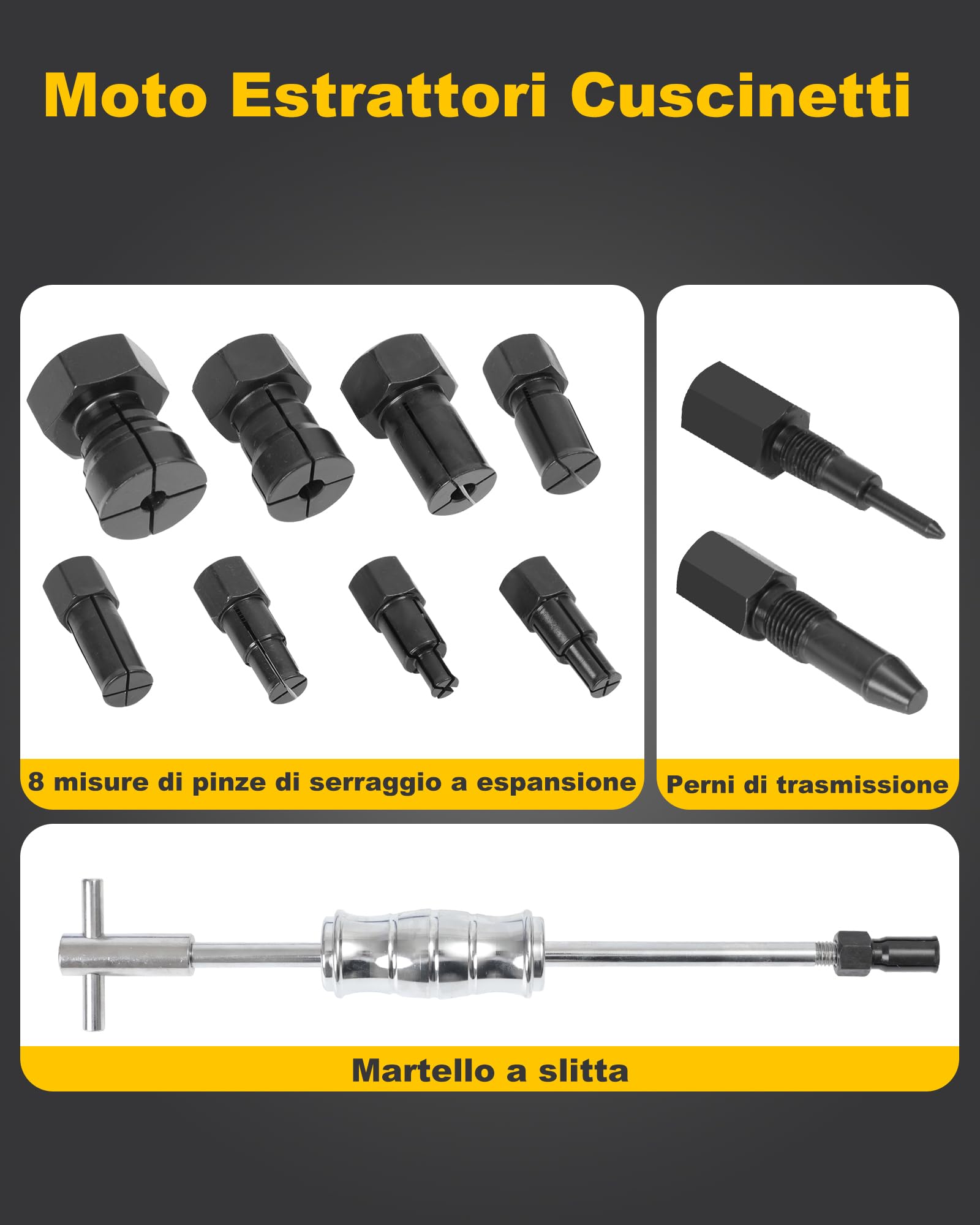 12 Pezzi Estrattore Cuscinetti Interni Bici con Martello di Scorrimento Foro Cieco Estrattori Cuscinetti con 8PCS Pinze Espandibili（8-32mm）