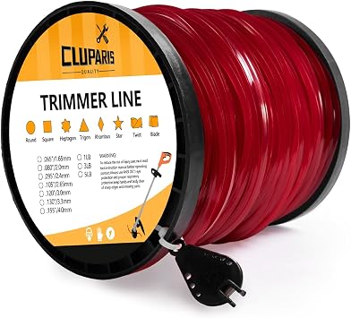 Cluparis 3-Pound Heavy Duty Square Trimmer Line .155-inch-by-292-ft Commercial String Trimmer Line in Spool, 0.155" Nylon Weed Eater String with Line Cutter Red