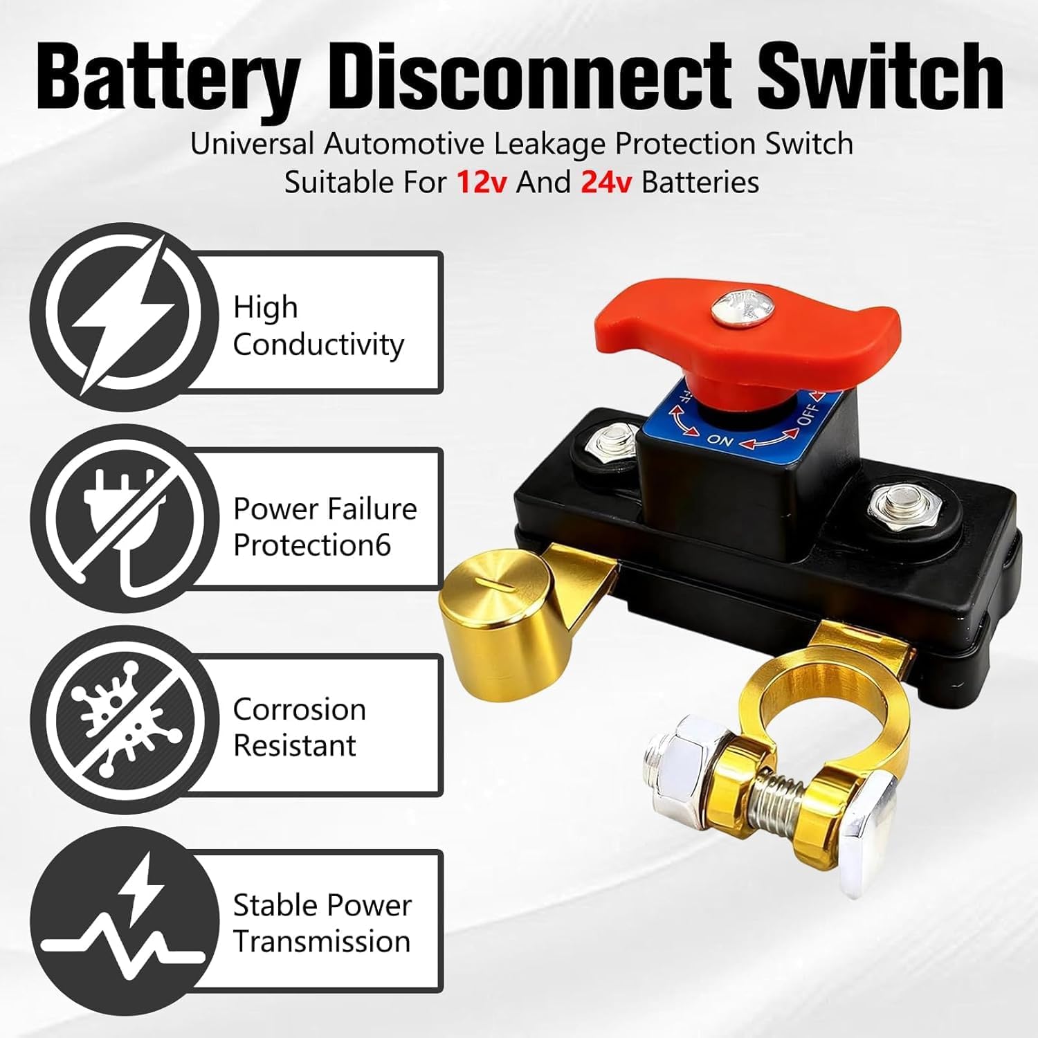 Car Battery Cut Off Switch, High Conductivity Pure Copper Battery Disconnect Switch with Stable Power Transmission, Battery Power Cut-Off Switch for Car Truck RV Boat（1pcs）
