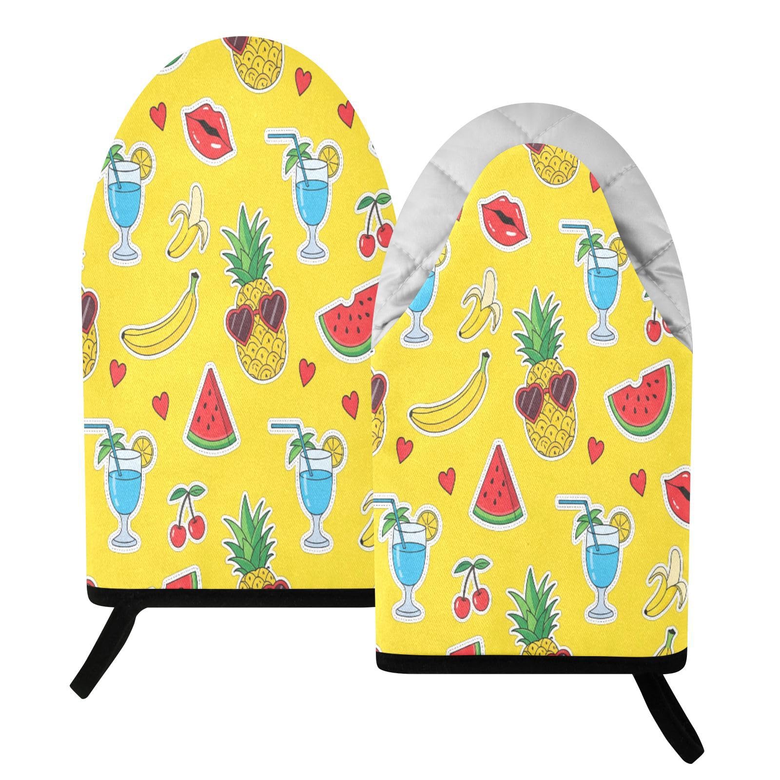 BURSTDDY Summer Fruits Oven Mitt,Heat Resistant Kitchen Mitts for Cooking