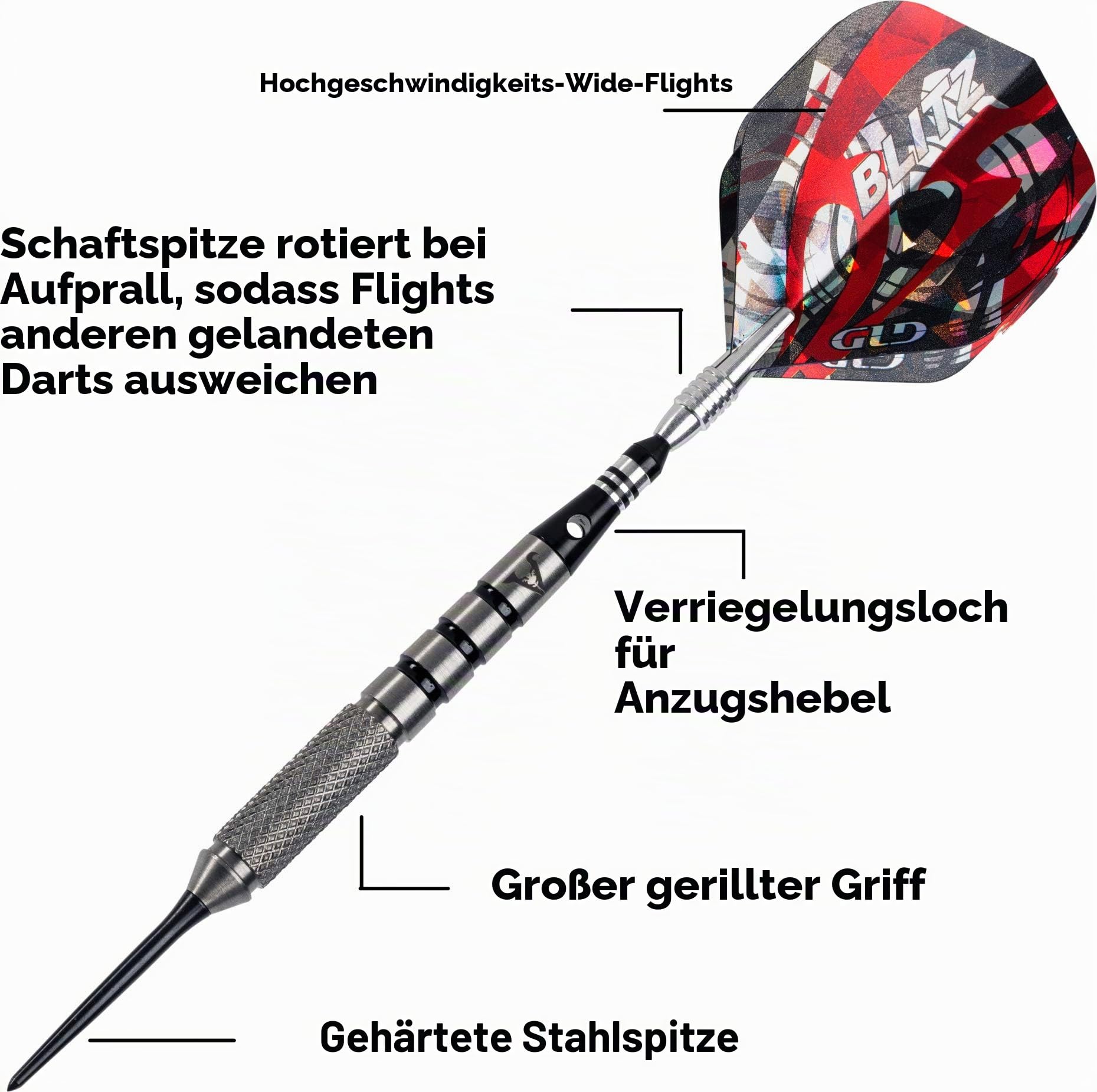 Viper Dartpfeile Blitz aus 95% Wolframstahl, mit Aufbewahrungs-/Reiseetui