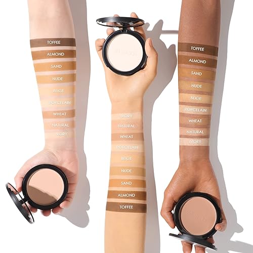 Miniatura 7 de FOCALLURE Polvo prensado impecable, control de brillo y tez suave, maquillaje de base de polvo de ajuste prensado, polvo facial compacto portátil,