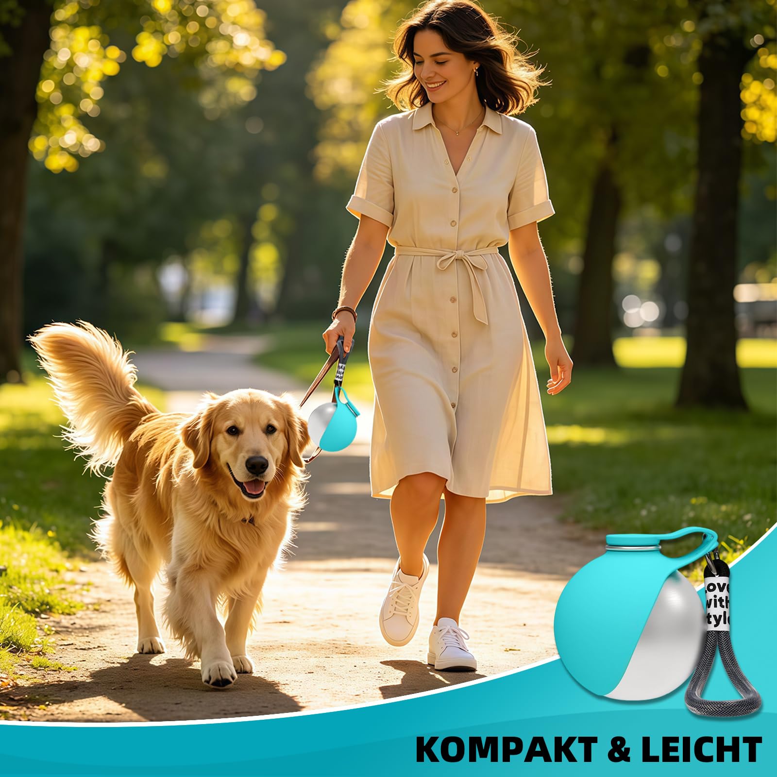 Gourde d'eau pour chien en déplacement 285ml, Bouteille d'eau en acier inoxydable avec système anti-retour, Gamelle pliable en silicone pour chien, Bouteille d'eau pour chien à emporter pour