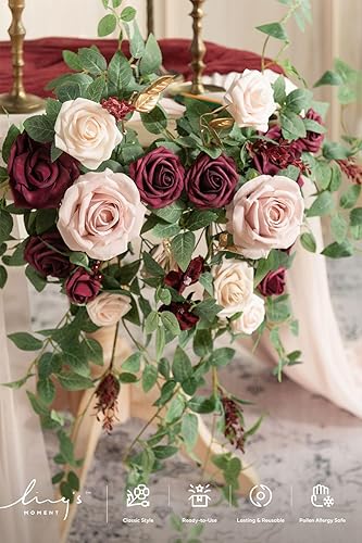 Miniatura 2 de Ling's Moment Guirnalda de Follaje de Hojas de Rosa Artificial - Paquete de 6, Enredaderas para Velas, Tallos Falsos Empalmables de 2.3 pies para