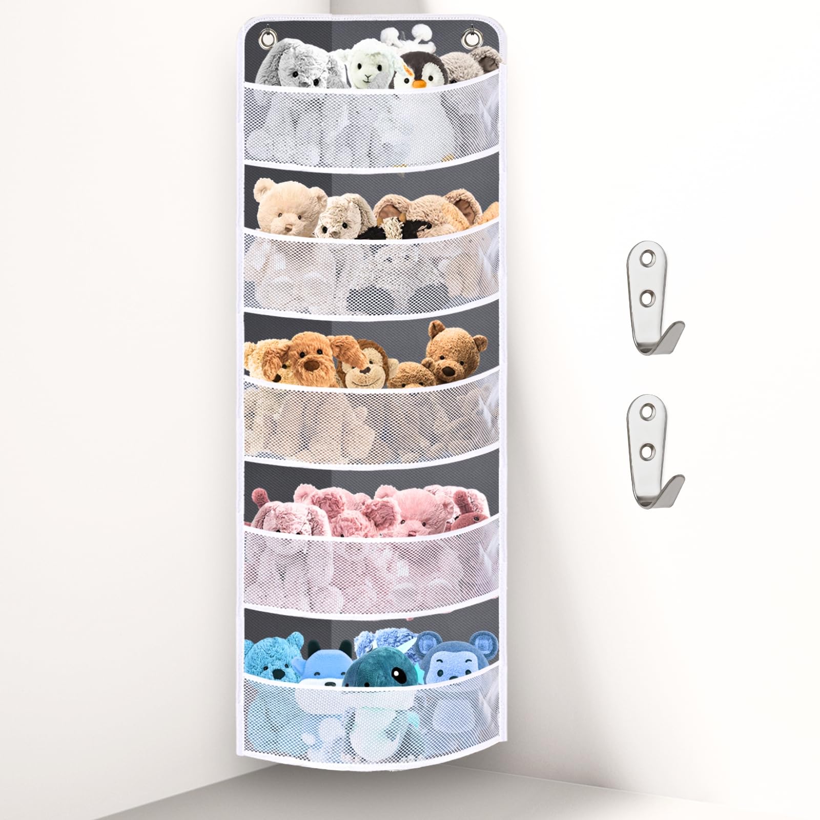 Ofiray-home Soft Corner Shelf 5 Tiers | Safe Hanging Organizer | Child-Friendly Wall Mount Storage | for Sundries, Toys, Stuffed Animals, Diapers | for Pantry Closet Bedroom Nursery Organization