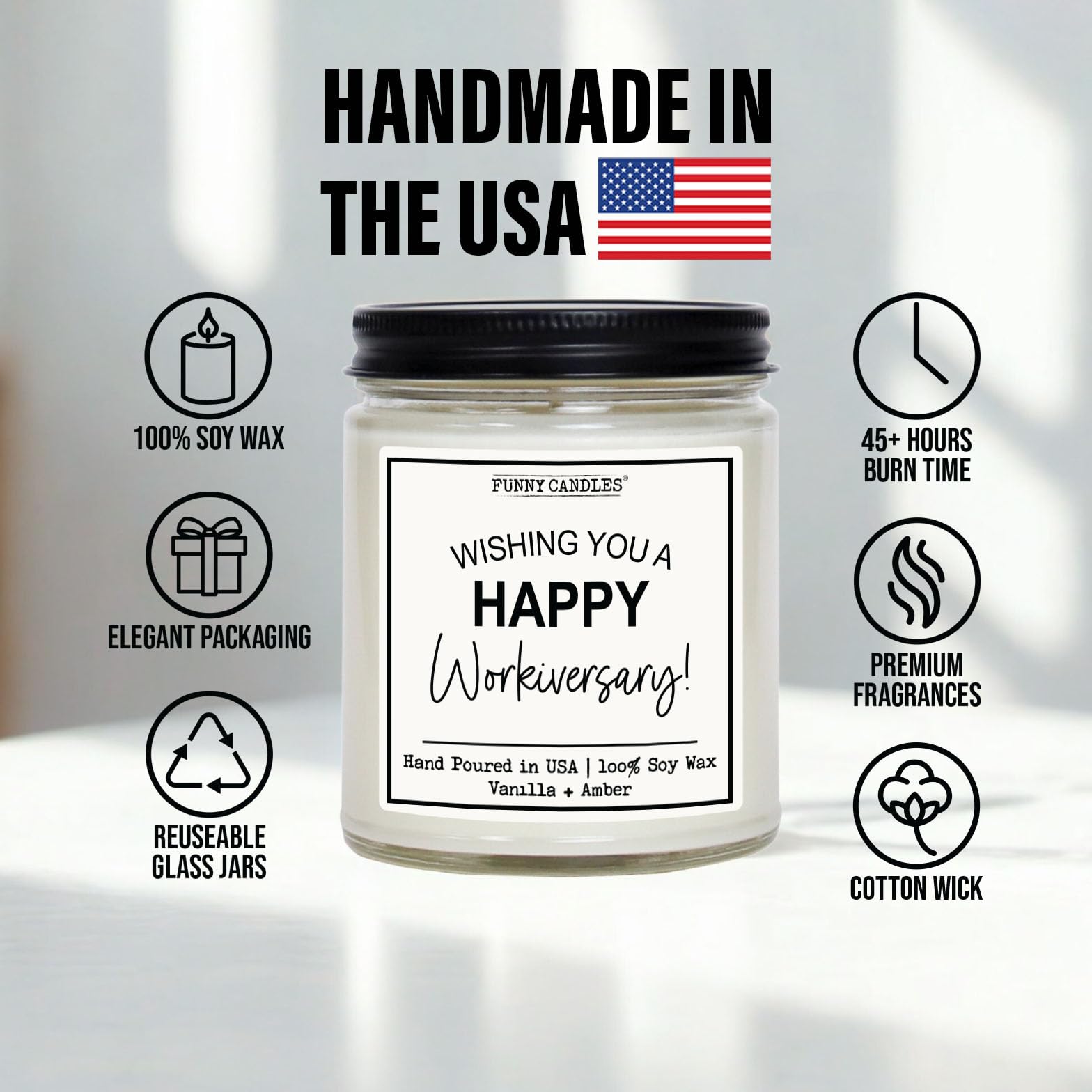 Happy Workiversary Candle – Funny Employee Appreciation Gift – Vanilla Scented, 100% Soy Wax – Office Gift for Coworkers, Boss, Team, Work Anniversary – Made in USA - Funny Candles