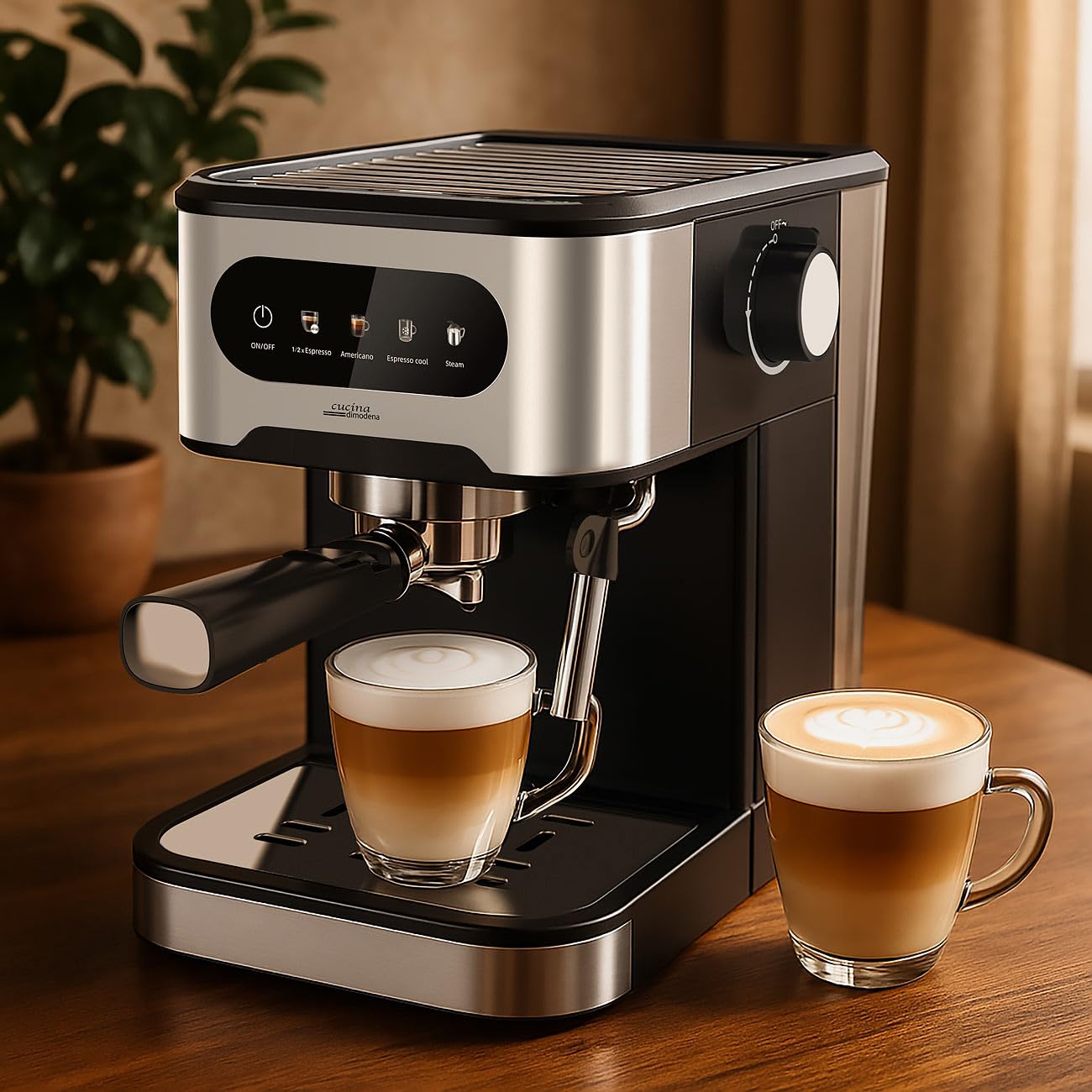 Machine à expresso porte-filtre avec mousseur à lait et réservoir à lait [Cucina di Modena]