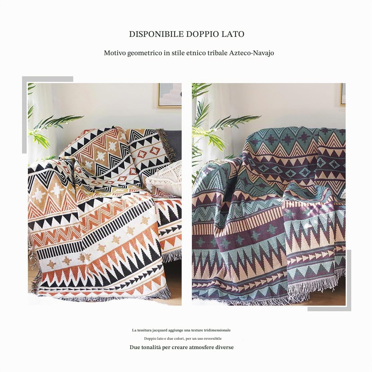 LumiSyne Coperta Azteca Navajo Coperte Plaid In Cotone Intrecciato Con Nappina Stile Etnico Tribale Motivo Geometrico Reversibile Decorativo Coperta Da Tiro Per Letto Divano Arazzo Tovaglia Tappeto