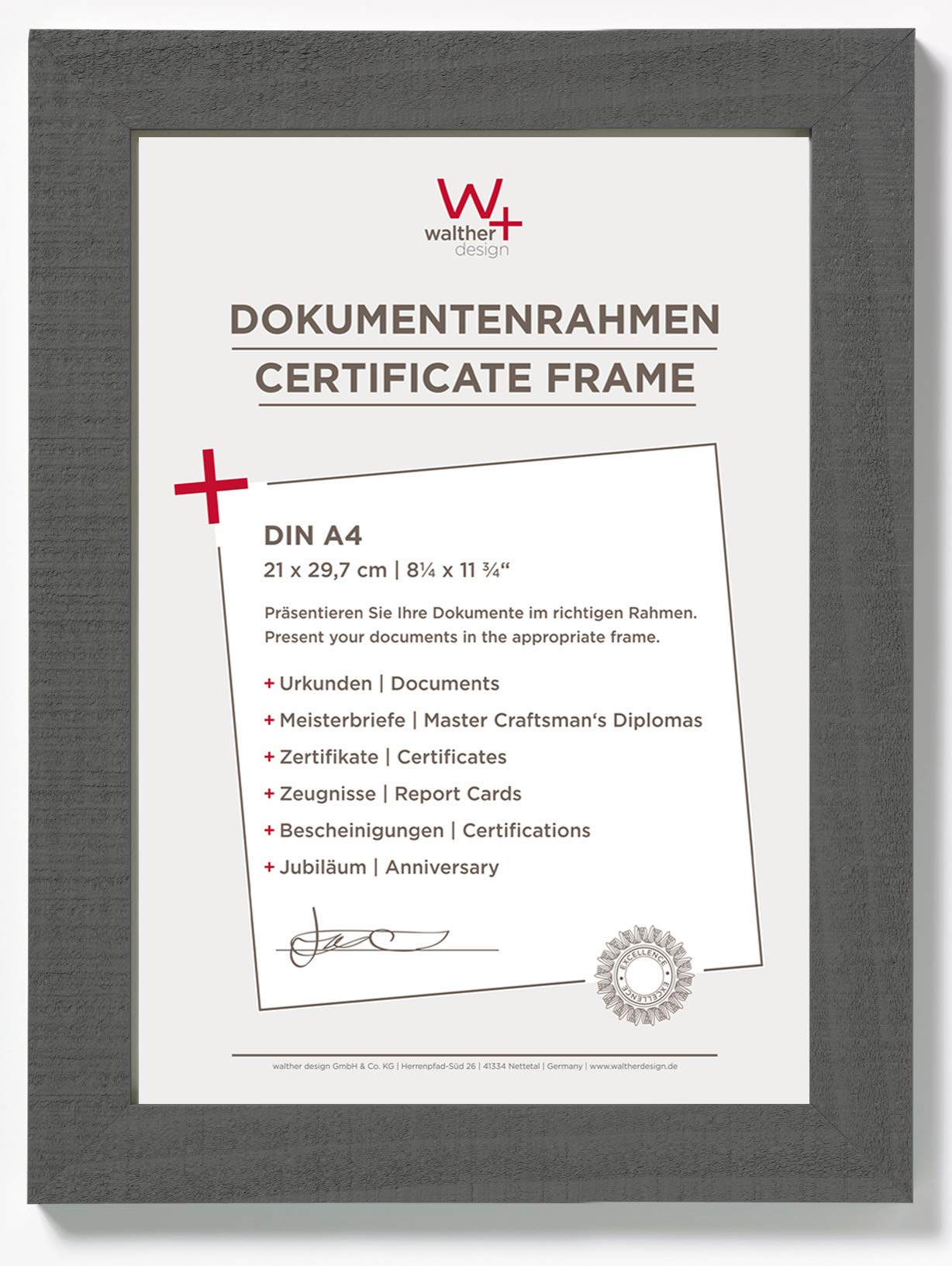 walther design Picture Frame Grey 21 x 29,7 cm (DIN A4) Home Wooden Frame HO130D