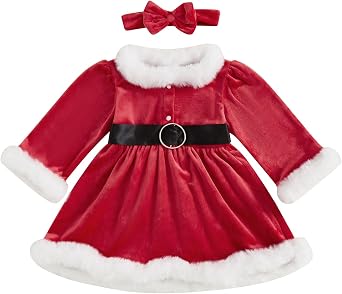Toddler Baby Girl Christmas Dress Santa Claus Dress Long Sleeve Princess Party Dresses Cute Christmas Outfit
