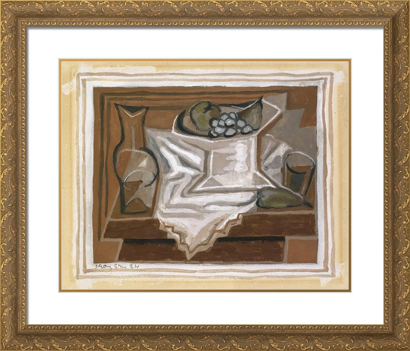 ArtDirect Gris, Juan 23x20 Gold Ornate Framed Art Print with Double Matting Titled: Still Life Fruit I