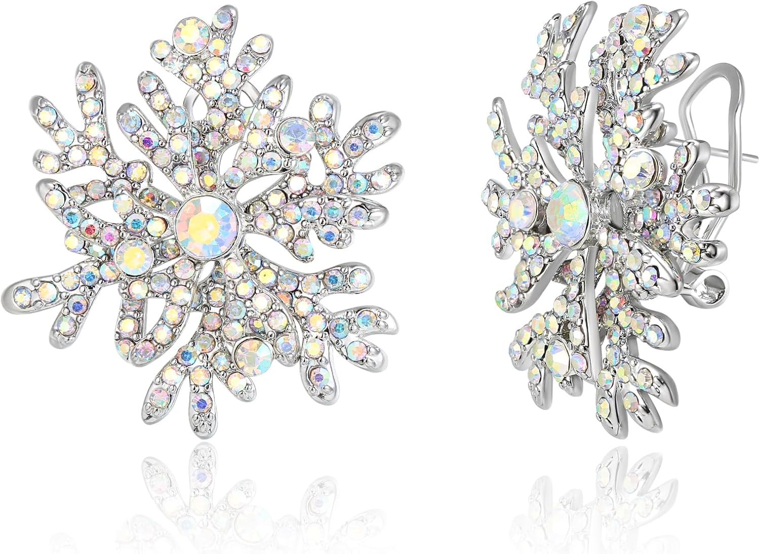 BriLove Christmas Snowflake Earrings for Women,Shiny Winter Party Snowflakes Rhinestones Stud Earring for Xmas Festival Decor Holiday Party Jewelry Gift