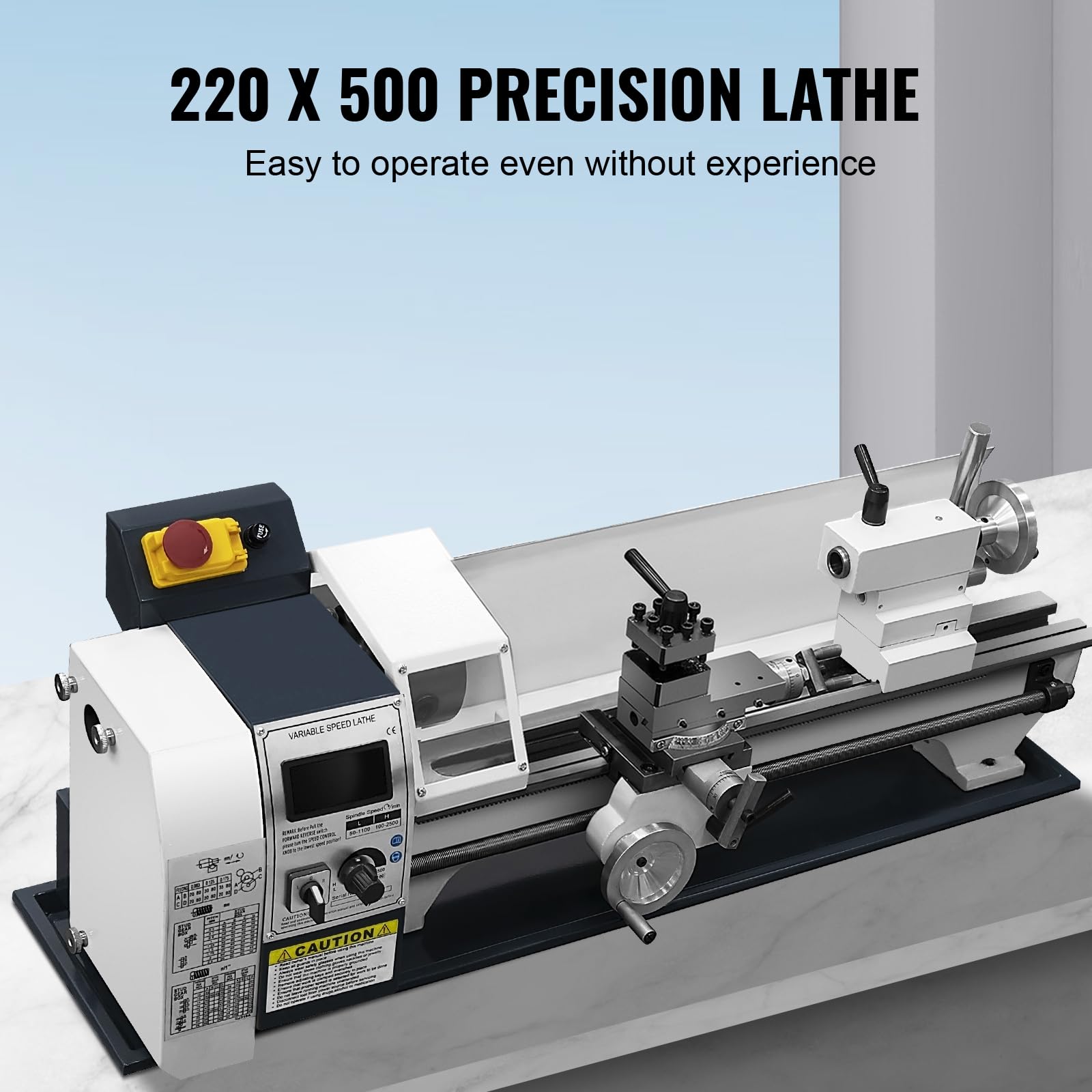 Metalldrehmaschine 220MMx500MM Mini-Tisch-Metalldrehmaschine 1500W Drehmaschine Tischdrehmaschine Bürstenlose Drehmaschine Variable Drehzahl 0-2500RPM für Metallbearbeitung Metal Lathe