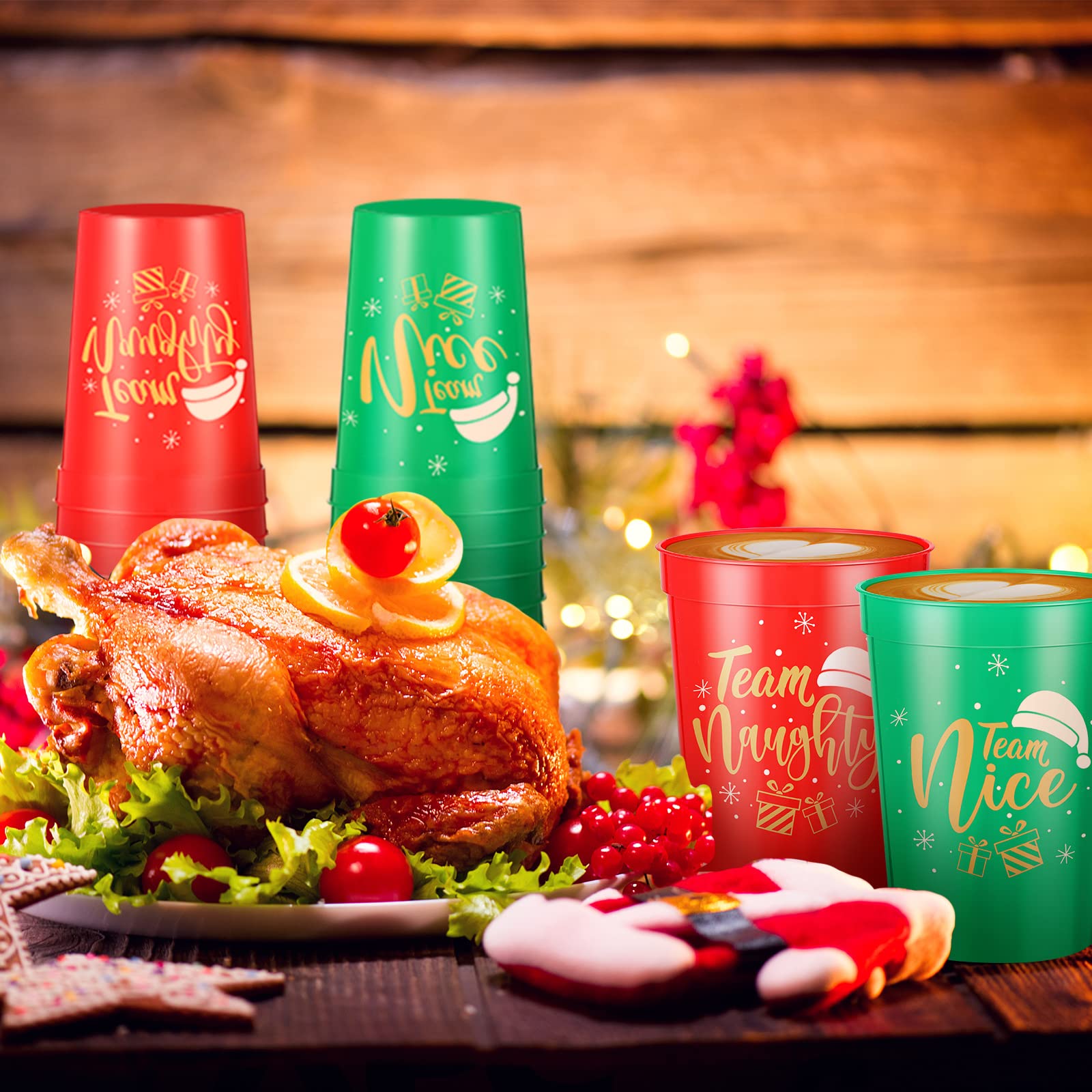 32 Stück Weihnachts-Partybecher, 473 ml, wiederverwendbar, Weihnachtsstadionbecher, spülmaschinenfest, Kunststoffbecher, ideal für Weihnachtsfeier, Zubehör (3 Stile)