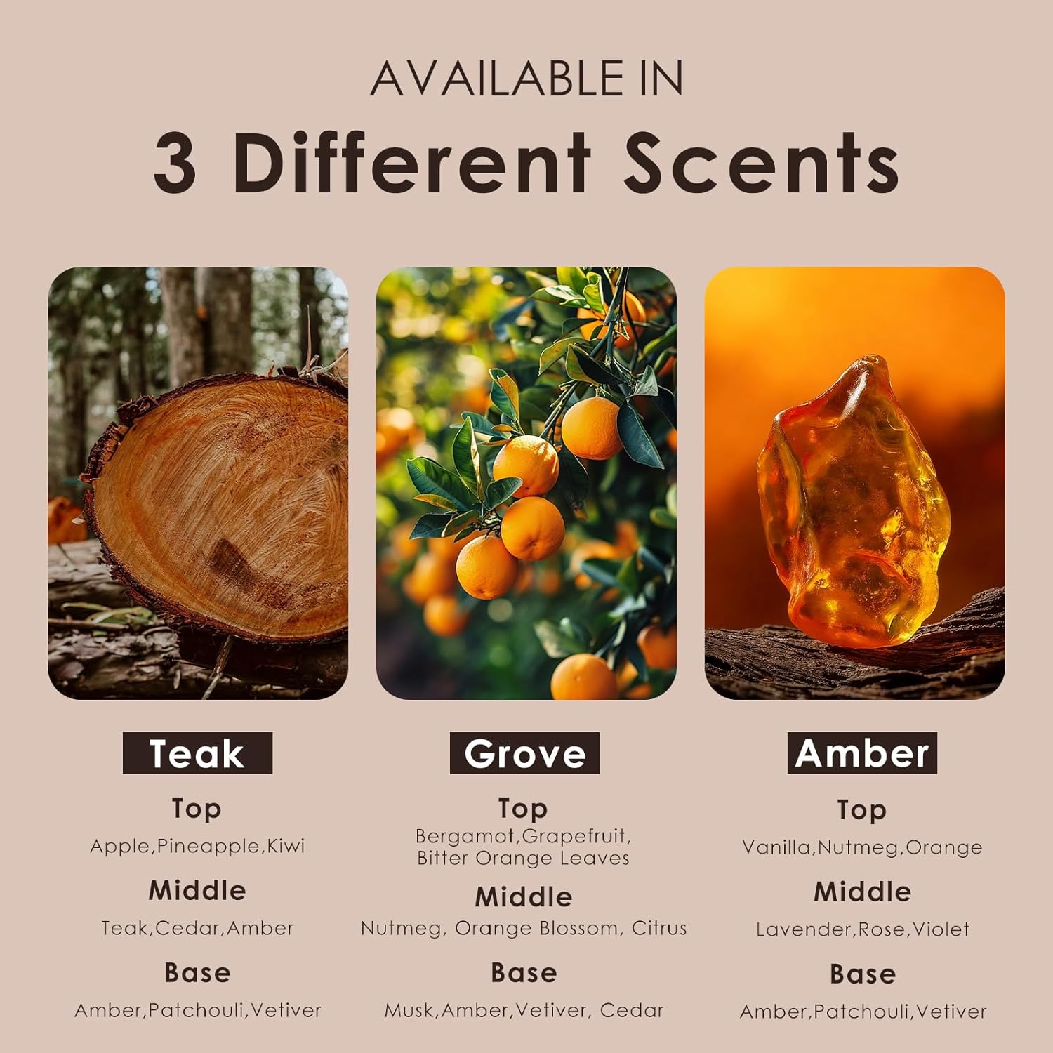 ttstar Car Air Freshener Long Lasting 3 Pack Wood Air Fresheners Refill for Men Women New Car Smell Scent Accessories Odor Eliminator Cleaner with Metal Clip for Vehicle Visor(Teak, Amber& Grove) - Image 5