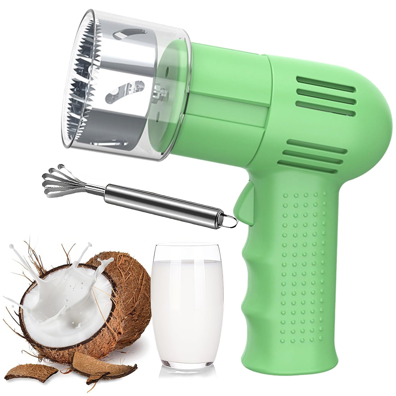 YXYLJOZ Electric Coconut Opener Tool, Automatic Hole Puncher & Scraper for Young and Mature Coconuts for Home Juice Bar Party (Green)