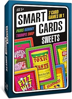 SMART CARDS Sweets, 7 games in 1, Pairs, Snap, Trumps, Rummy, Memory Quiz, Learn Facts, Travel Game, Gift, Stocking Filler, Age 5+, 1-8 Players