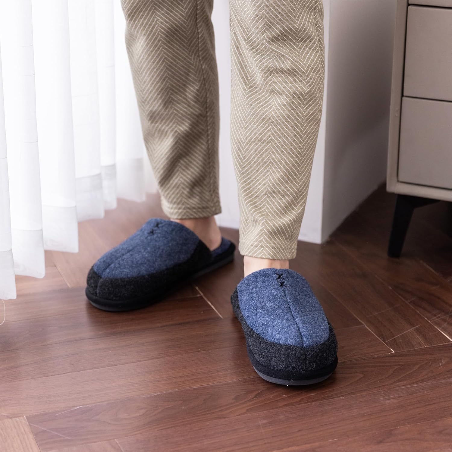 Mens Two-Tone Scuff Slippers with Memory Foam Cozy Warm Slip On House Shoes for Indoor Outdoor Gifts for Men Him Dad - Image 2