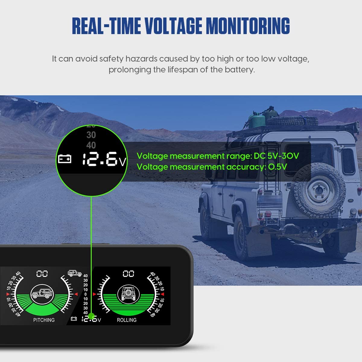 BELEY Inclinomètre numérique M50 pour voiture - Angle de pente - Avec surveillance de la tension de la batterie - Pour véhicules tout-terrain SUV