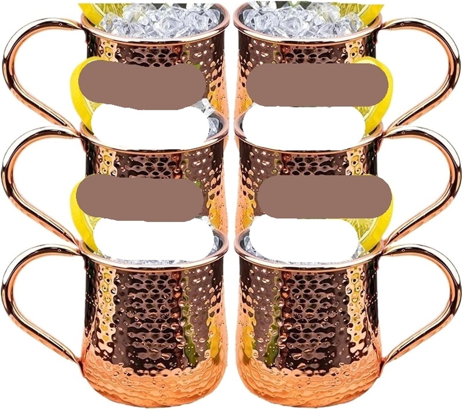 6Pcs Cocktail Wine Cup Moscow Mule Mug Stainless Steel Hammered Copper Plated Beer Cup Coffee Bar Tools、Drinkware Cup(Gold)