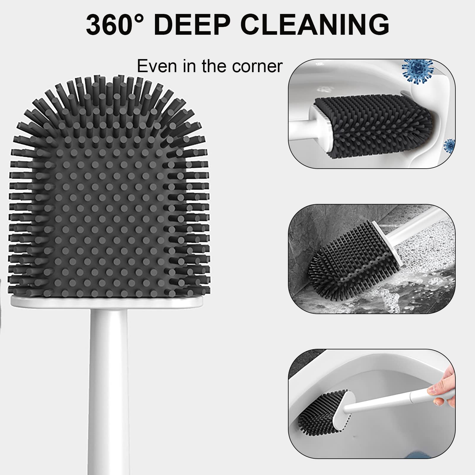 SRHIMEOS Spazzolone WC Silicone, Scopino per WC con Supporto, Scovolino WC in Silicone Morbido, Adatto per Gli Angoli E I Piccoli Spazi tra Le Toilette E Le Pareti