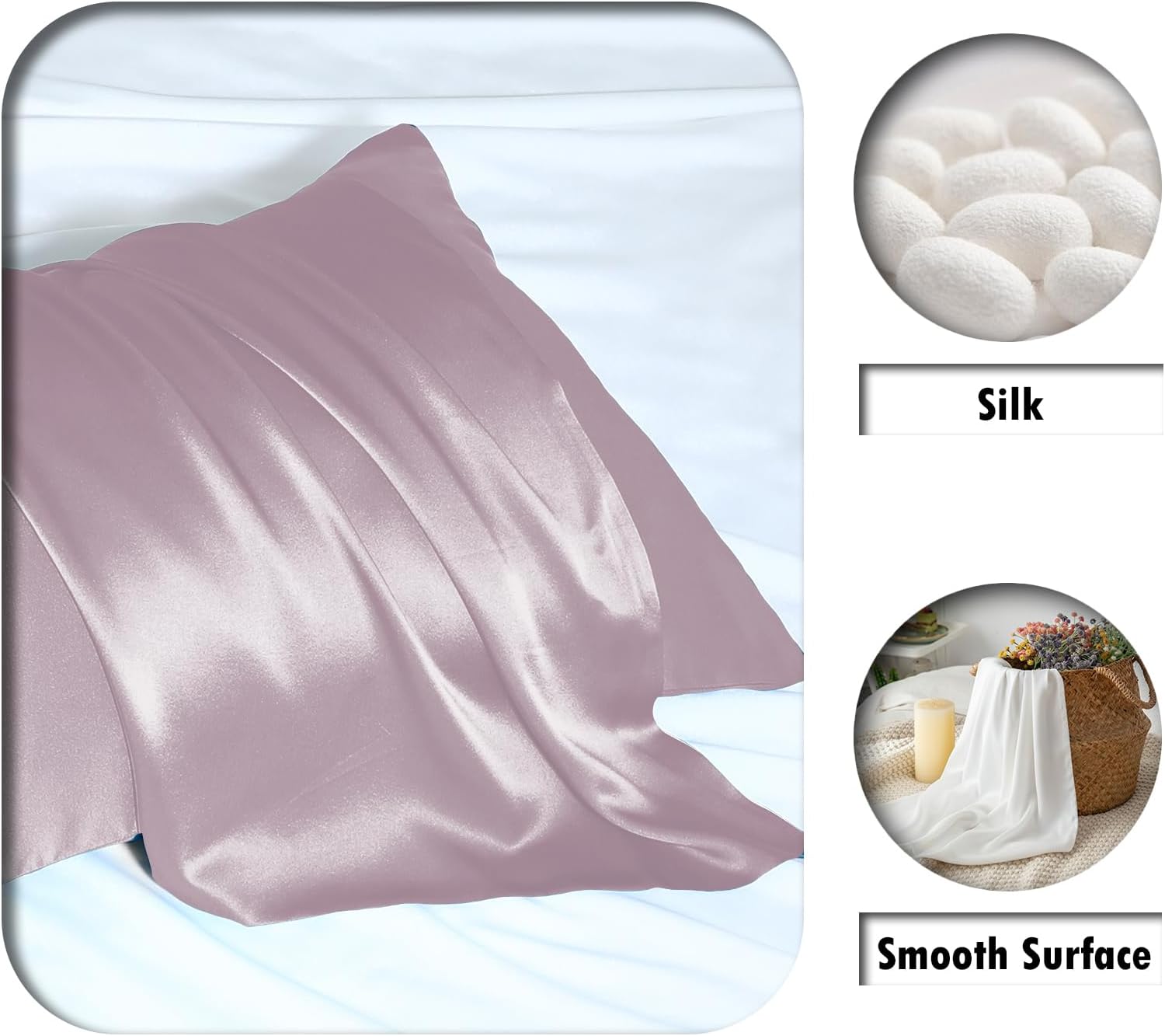 Silk Pillow Cases 2 Pack,Soft Breathable and Sliky Standard Size Pillow Cases Set of 2,Natural Mulberry Silk Pillowcase Set of 2 for Hair and Skin with Hidden Zipper (Lavender,20"X 26",2pcs) thumbnail