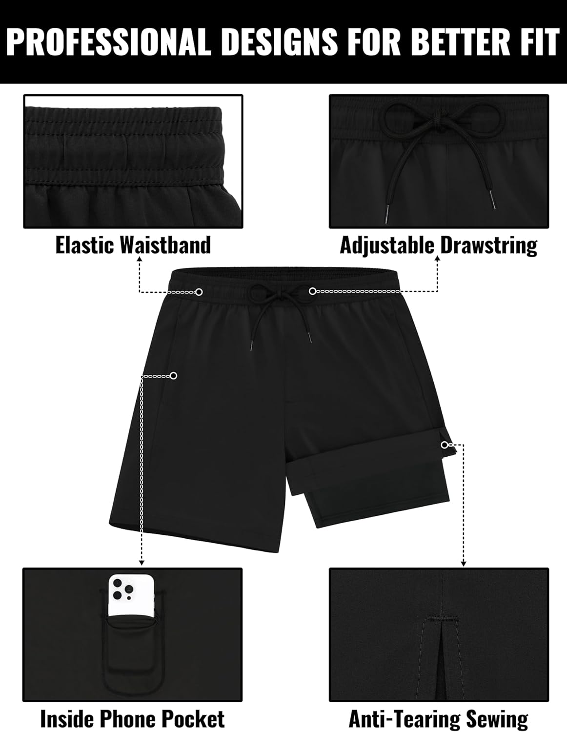 Sarfel Mens Swim Trunks with Compression Liner Mens Bathing Suit 7 Inch Inseam Quick Drying Men's Board Shorts Men's Swimwear - Image 4