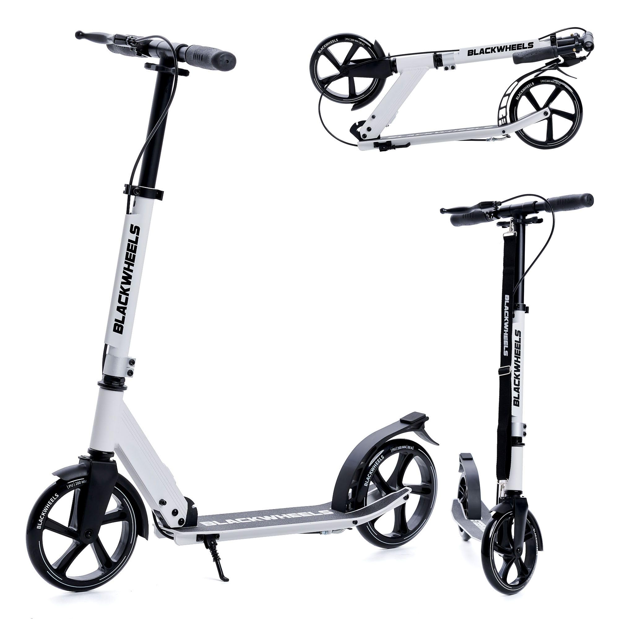 Blackwheels Orio Trottinette Urbaine Pliable – Grandes Roues 200mm, Réglable, Légère Aluminium, Sangle de Transport, Deck Antidérapant, ABEC 7, Confortable pour Adultes et Ados