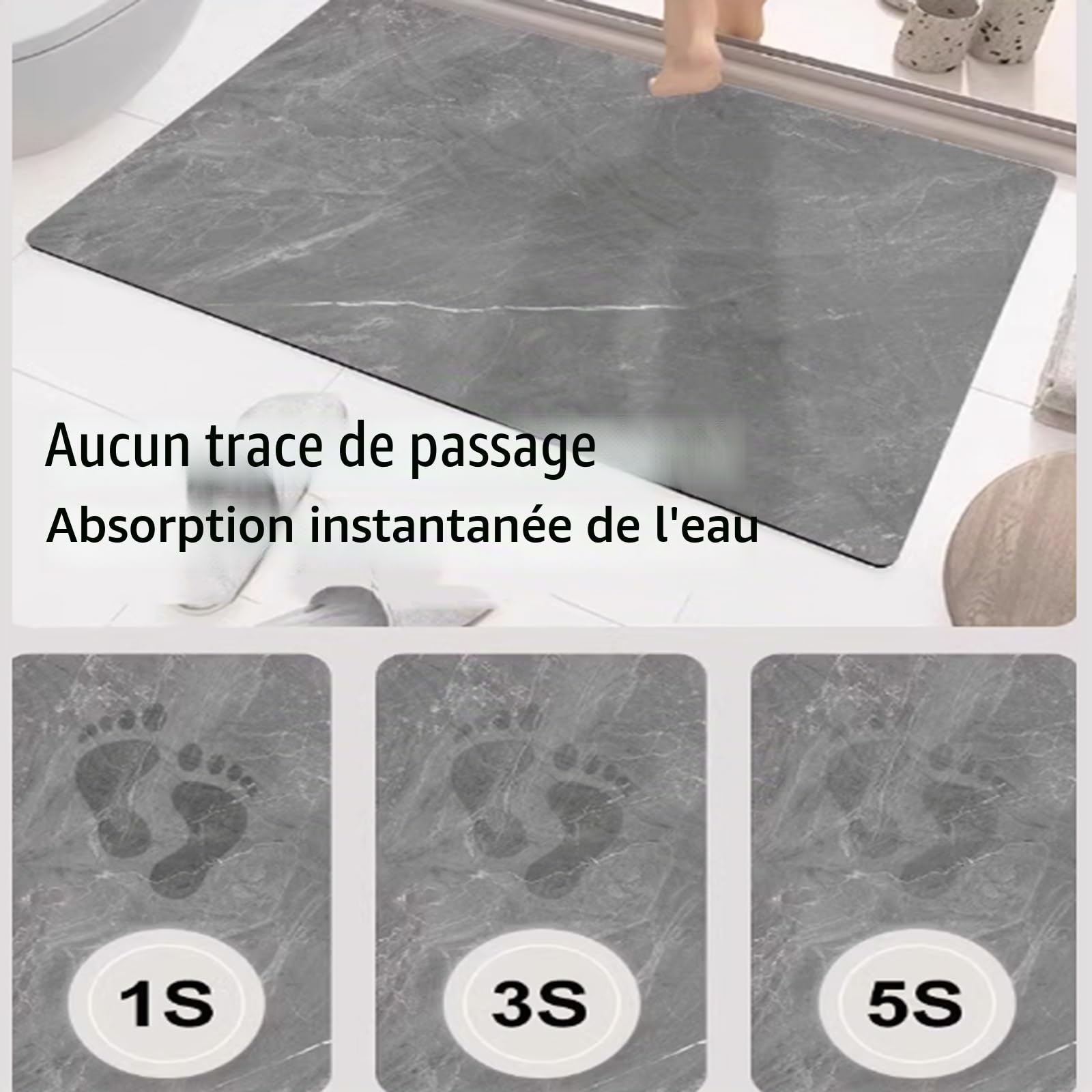 Tapis Diatomite Absorbant, Caillebotis Douche, Tapis de Bain Absorbant Sechage Rapide, Tapis de Sortie de Douche, Tapis Antidérapant Cuisine, Facile à Nettoyer, Marbrure(Roman Column,60x90cm)