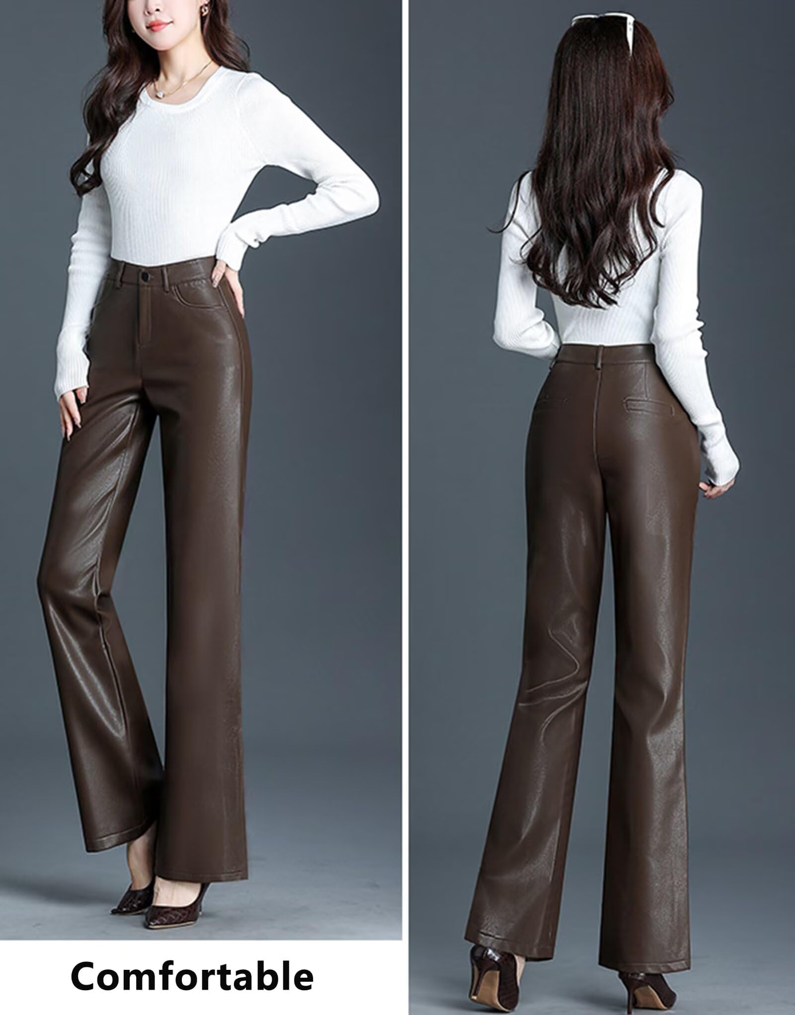 HNVAVQ Pantalones de Cuero Mujer Cintura Alta Pantalón Mujer Elegante Casual