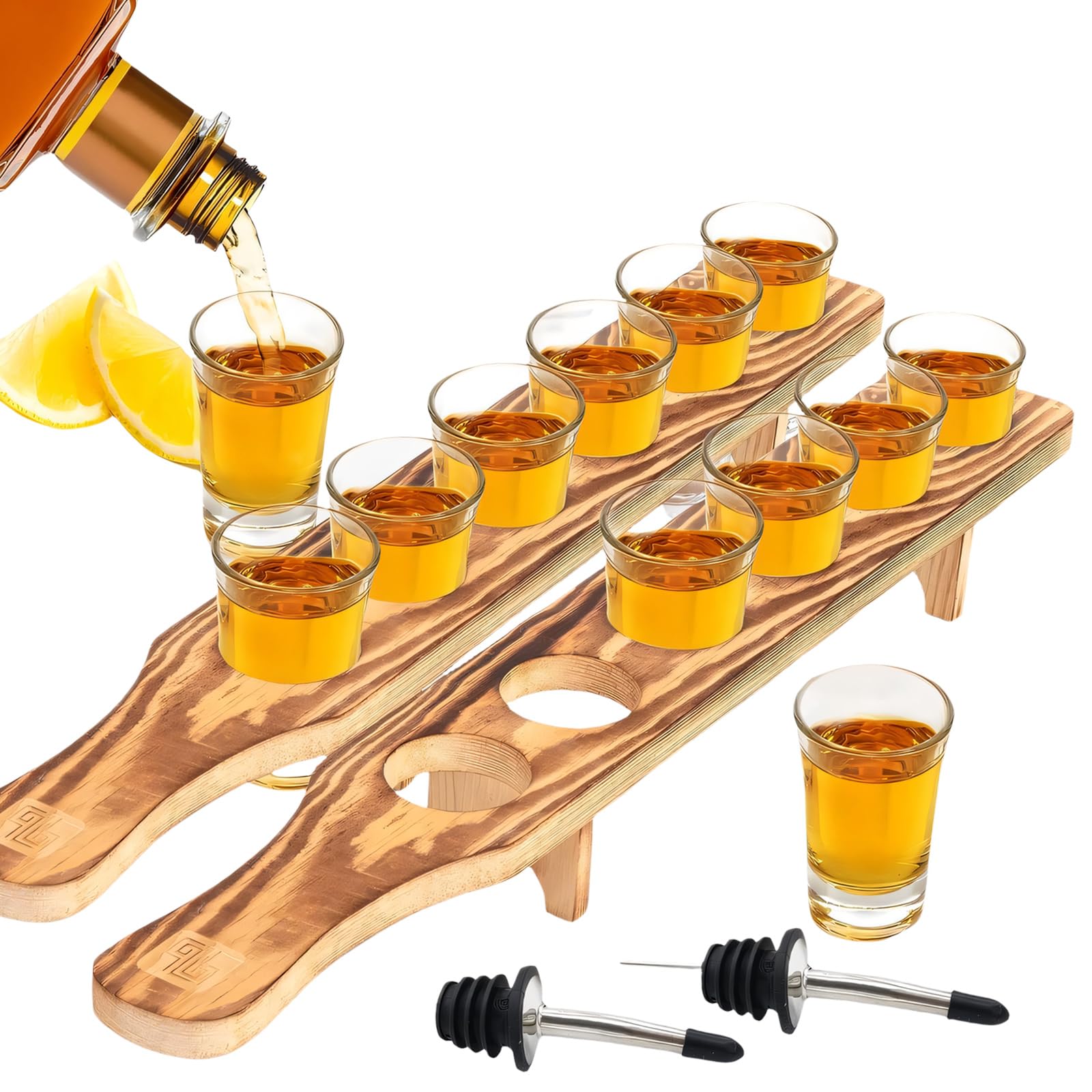 HGENAHGTF 12 Strong Borosilicate Glass Drinking Package Includes Wood Serving Platter Thickened Shot Glasses