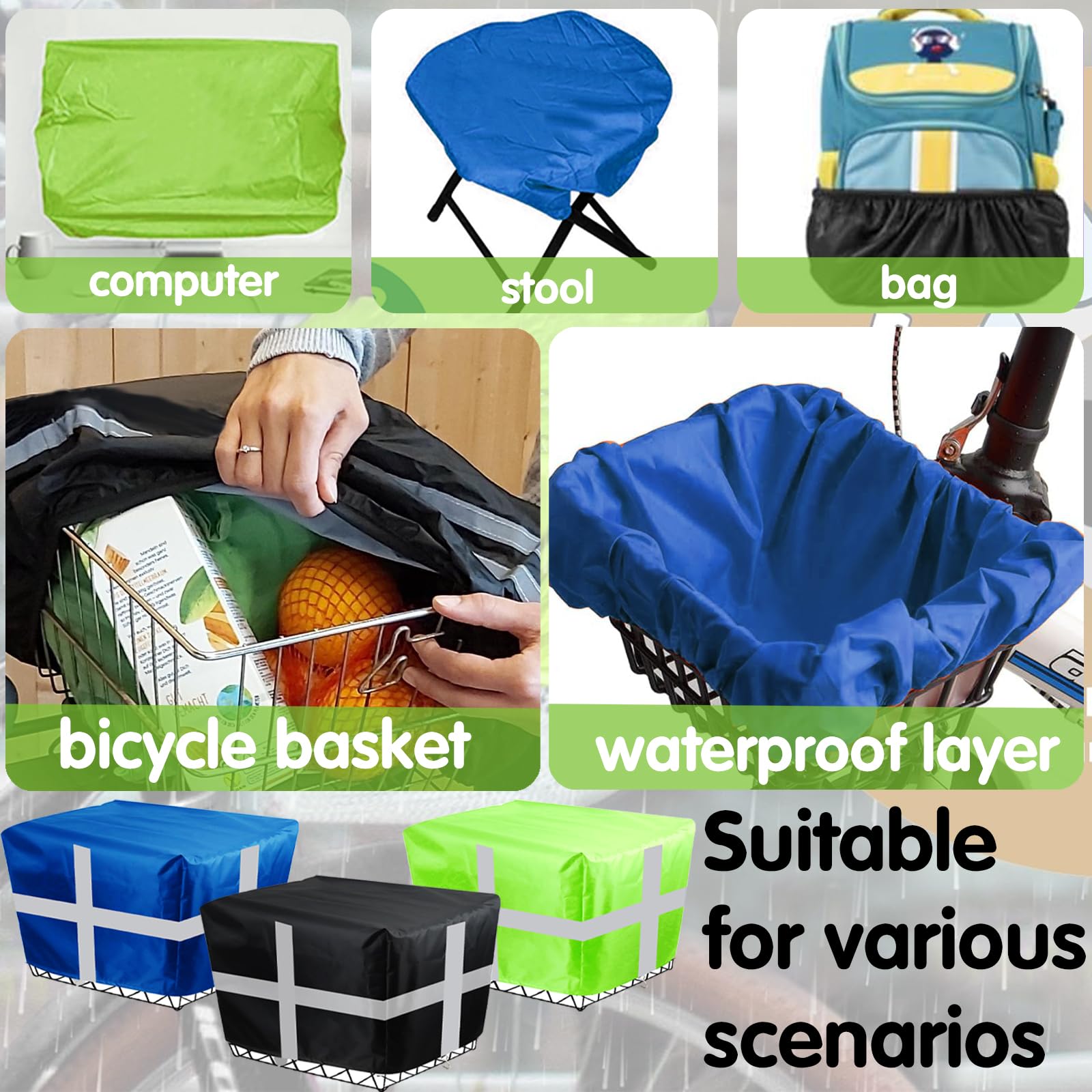 Copertura Antipioggia Per Cestino Bici Con Rete Elasticata - Impermeabile, Strisce Riflettenti, Universale - Foto 4