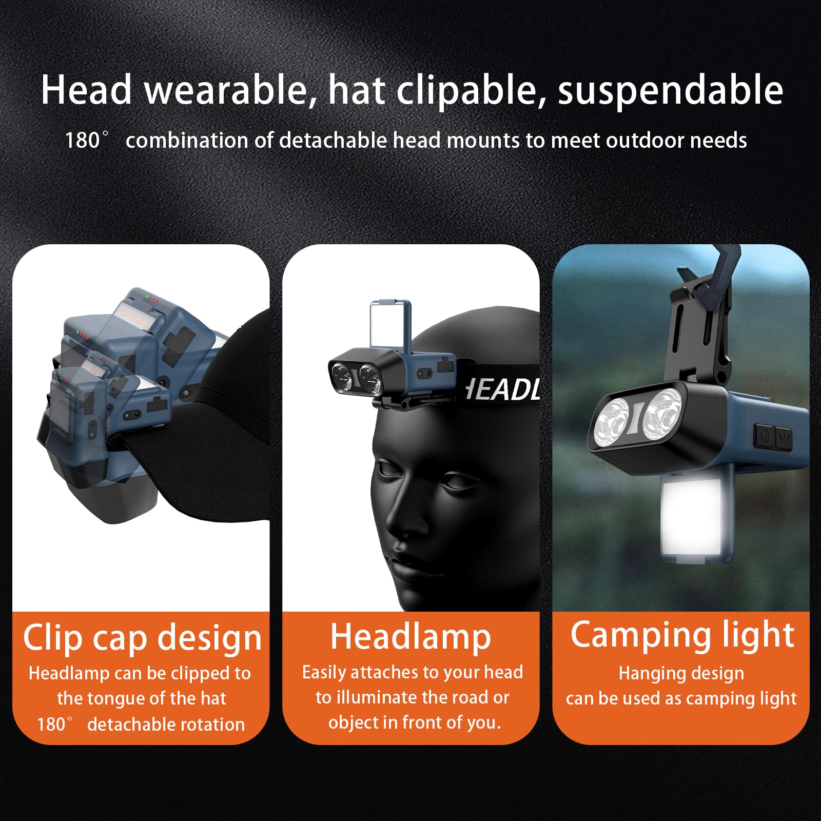 Linterna frontal LED de 1200 lm, para la frente, recargable por USB, con luz blanca y roja, IPX6, impermeable, 5 modos, lámpara de cabeza manos libres para senderismo, camping, ciclismo, pesca
