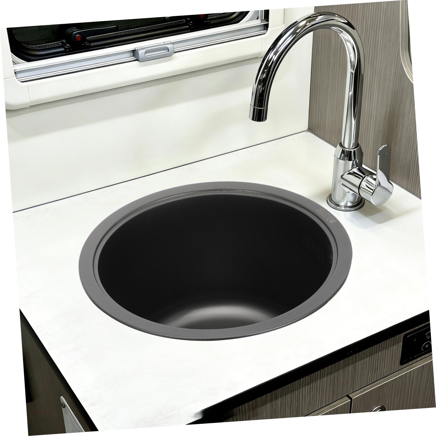 Alipis Fregadero Mini Tamaño 30x28x17 Cm de Acero Inoxidable 304 Redondo con Kit de Desagüe y Doble Instalación Flexible para Cocina Exterior y Camper