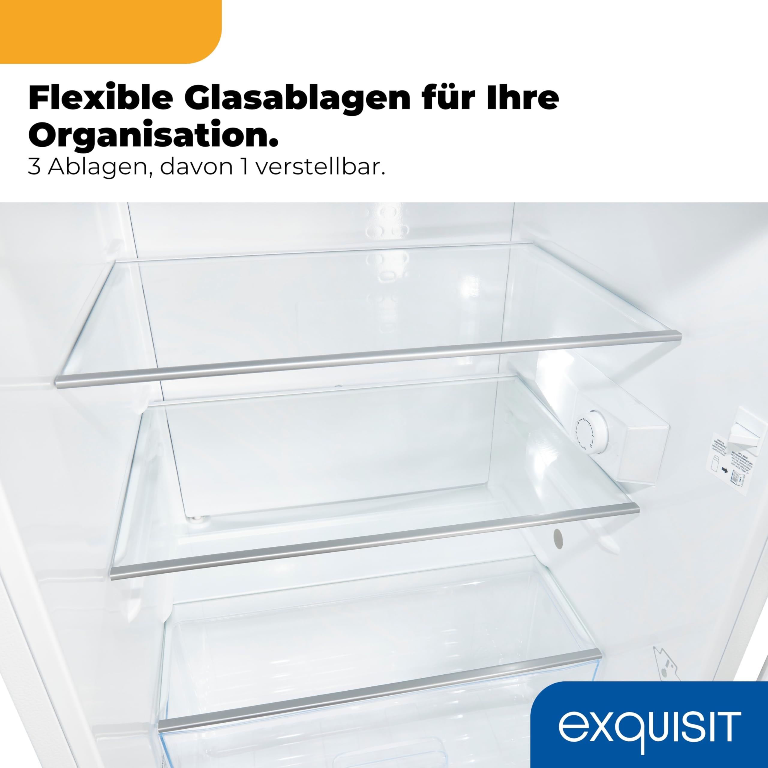 Exquisit Vollraumkühlschrank | 133 l Nutzinhalt, Energieklasse E, 40 dB(A) | kompakte Bauform, LED-Innenbeleuchtung, manuelle Temperaturregelung, Flaschenfach, Gemüseschublade | KS516-V-H-010E weiss