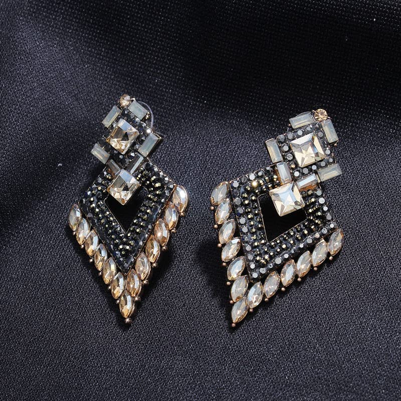 Bijoux géométriques en cristal métallique style rétro pour femmes