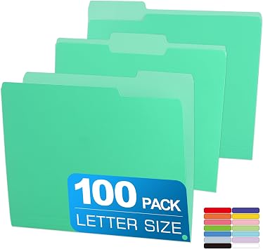 100 Packs Colored File Folders,Light Green File Folders,Two Tone Color File Folder 8.5 x 11 Inch,1/3 Cut Tabs Letter Size,Manila File Folders for Office,School and Home,Organization